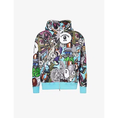A Bathing Ape Mens Multi Comic Shark Graphic-print Cotton-jersey Hoody In Neutral