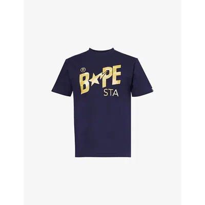 A Bathing Ape Mens Navy Logo Cotton-jersey T-shirt