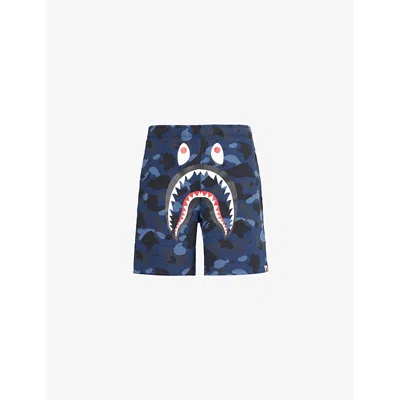 A Bathing Ape Mens Navy Shark Cotton-jersey Shorts