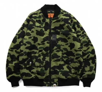 Pre-owned A Bathing Ape Men's Nylon Twill Fabric Ma-1 Jacket 1st Camo Pattern From Japan In Green