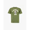 A Bathing Ape Mens Olive College Graphic-print Cotton-jersey T-shirt