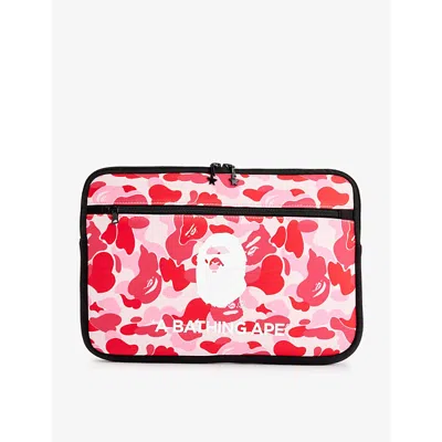 A Bathing Ape Men's Pink Camo-print 13' Woven Laptop Case In Red