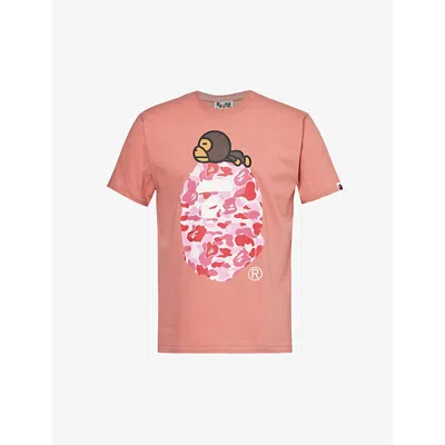 A Bathing Ape Mens Pink X Pink Baby Milo Graphic-print Cotton-jersey T-shirt