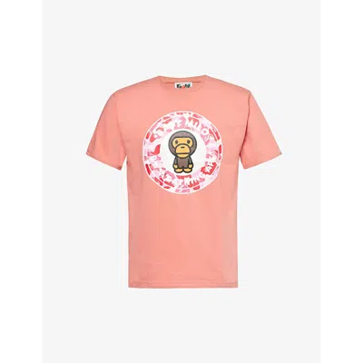 A Bathing Ape Mens Pink X Pink Baby Milo Graphic-print Cotton-jersey T-shirt