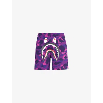 A Bathing Ape Mens Purple Shark Cotton-jersey Shorts