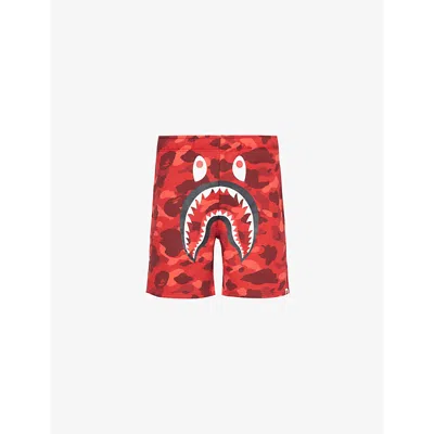 A Bathing Ape Mens Red Shark Cotton-jersey Shorts