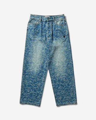 A Bathing Ape Men S Line Camo Jacquard One Point 13oz Denim Pants Light Indigo In Blue
