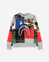 A Bathing Ape Men S Patchwork Shark Wide Crewneck Sweatshirt In Multi