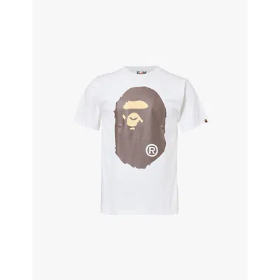 A Bathing Ape Mens White Big Head Graphic-print Cotton-jersey T-shirt