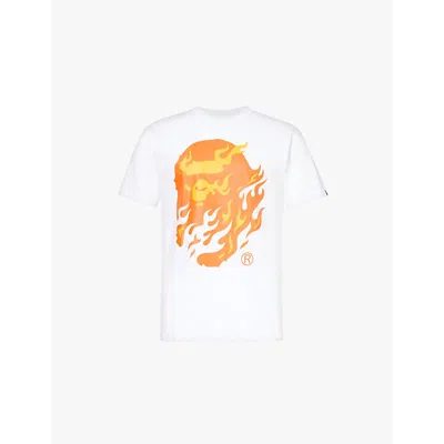 A Bathing Ape Mens White Branded-print Short-sleeved Cotton-jersey T-shirt