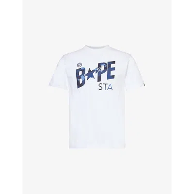 A Bathing Ape Mens White Logo Cotton-jersey T-shirt