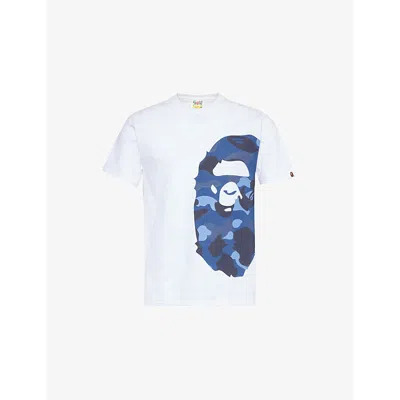 A Bathing Ape Mens White X Navy Ape Head Cotton-jersey T-shirt