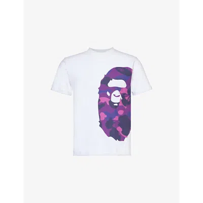 A Bathing Ape Mens White X Purple Ape Head Cotton-jersey T-shirt