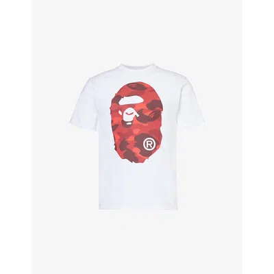 A Bathing Ape Mens White X Red Ape Head Cotton-jersey T-shirt