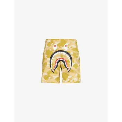 A Bathing Ape Mens Yellow Shark Cotton-jersey Shorts