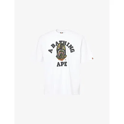 A Bathing Ape Mens White 1st Camo Shark Graphic-print Cotton T-shirt Xxl