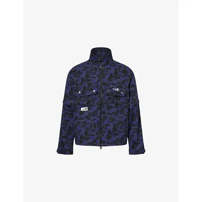 A Bathing Ape Mens Navy Bape X Kazuki Camouflage-print Woven Jacket In Blue