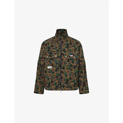 A Bathing Ape Mens Green Bape X Kazuki Camouflage-print Woven Jacket
