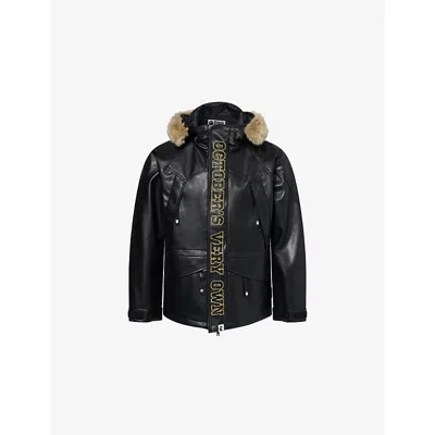 A Bathing Ape Mens Black Bape X Ovo Metallic-embroidered Faux-leather Jacket