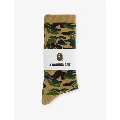 A Bathing Ape Mens Green Camo Crew Knit Socks