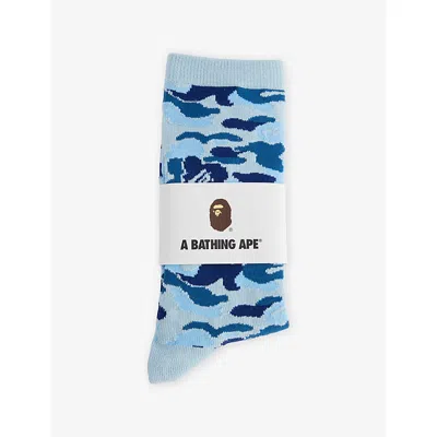 A Bathing Ape Mens Blue Camouflage Crew Knit Socks