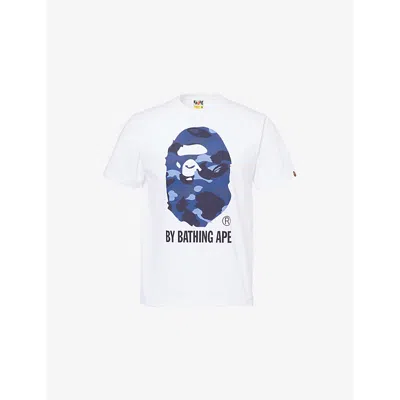 A Bathing Ape Mens White Camouflage Logo-print Cotton-jersey T-shirt