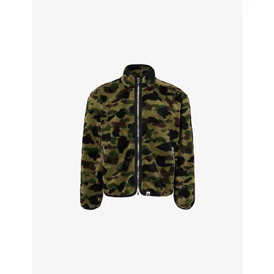 A Bathing Ape Mens Green Camouflage-printed Long-sleeve Fleece Jacket Xl In Multi