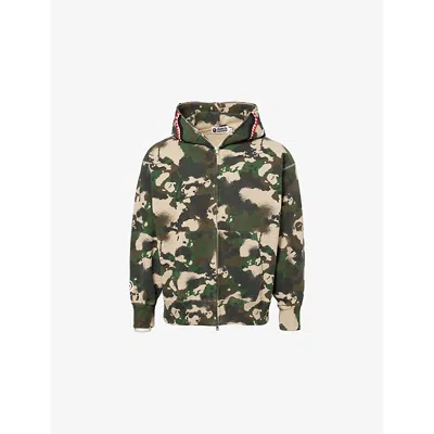 A Bathing Ape Mens  Camouflage Two-slip-pockets Relaxed-fit Cotton-jersey Hoody In Green