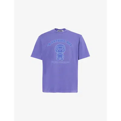 A Bathing Ape Mens  Crewneck Graphic-print Relaxed-fit Cotton-jersey T-shirt In Purple