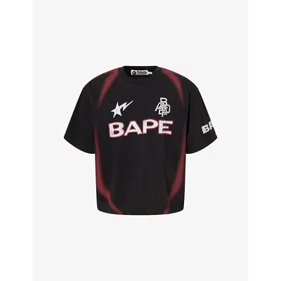 A Bathing Ape Mens Black Football Multi-logo Cotton T-shirt Xxl