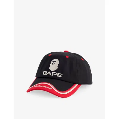 A BATHING APE MENS BLACK FOOTBALL TEAM BRAND-EMBROIDERED COTTON-TWILL CAP