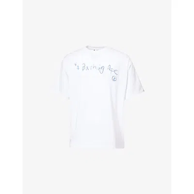 A Bathing Ape Mens White Hand-drawn Logo-print Cotton-jersey T-shirt