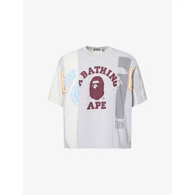 A Bathing Ape Mens Grey Logo-print Cotton-jersey T-shirt In Multi
