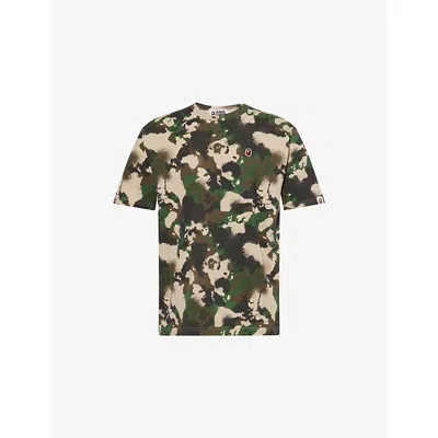 A Bathing Ape Mens Map Camo One Point Short-sleeve Cotton-jersey T-shirt Green