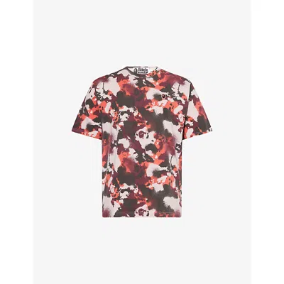 A Bathing Ape Mens Map Camo One Point Short-sleeve Cotton-jersey T-shirt Red