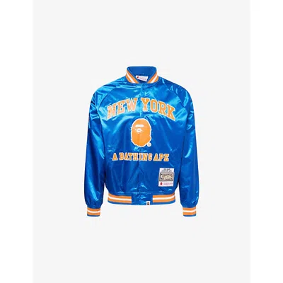A Bathing Ape Mens Blue Nba Kicks Logo-embroidered Satin Jacket Xl