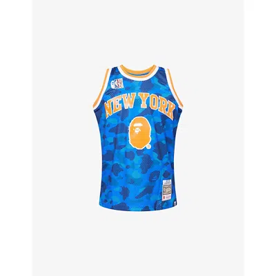 A Bathing Ape Mens Blue Nba Knicks Camouflage-print Mesh Jersey