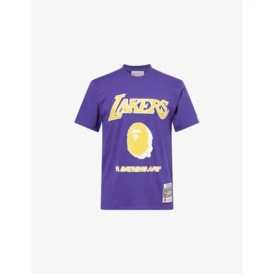 A Bathing Ape Mens Purple Nba Lakers Logo-print Short-sleeve Cotton T-shirt
