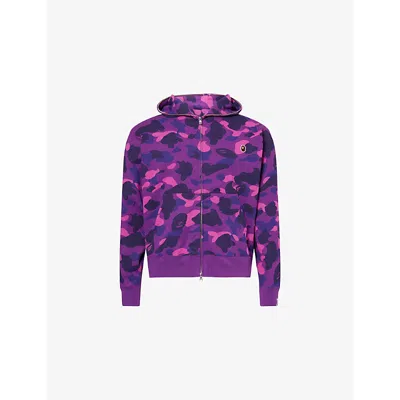 A Bathing Ape Mens Purple One Point Camouflage-print Cotton Hoody Xl