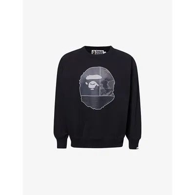 A Bathing Ape Mens Black Rising Bape Crewneck Regular-fit Cotton-jersey Sweatshirt