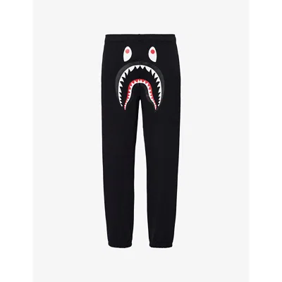 A Bathing Ape Mens Black Shark Embroidered Cotton Jogging Bottoms