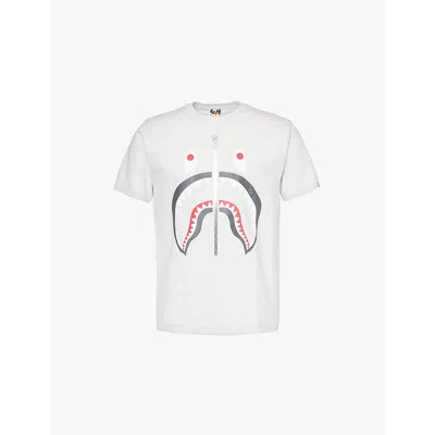 A Bathing Ape Mens Grey Shark-print Short-sleeve Cotton-jersey T-shirt Xxl In Grey
