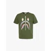 A Bathing Ape Mens Olive Shark-print Short-sleeve Cotton-jersey T-shirt