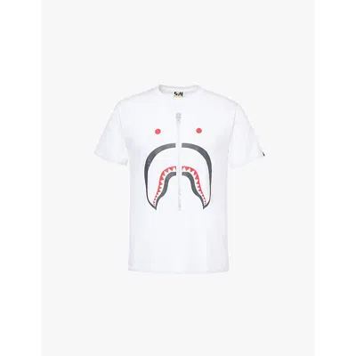 A Bathing Ape Mens  Shark-print Short-sleeve Cotton-jersey T-shirt In White