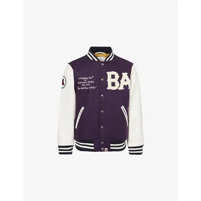 A Bathing Ape Mens Purple Varsity Patch-embroidered Wool Blend Jacket