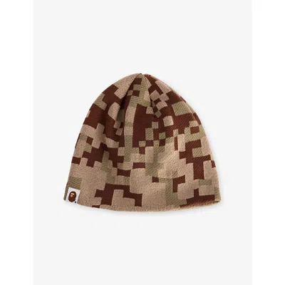 A Bathing Ape Mens Beige  X Kazuki Camo Knitted Beanie In Brown