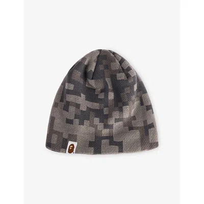 A Bathing Ape Mens Charcoal  X Kazuki Camo Knitted Beanie In Multi