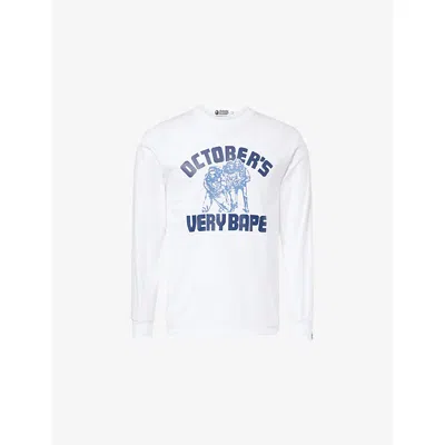 A Bathing Ape Mens White  X Ovo College Long-sleeves Cotton-jersey T-shirt
