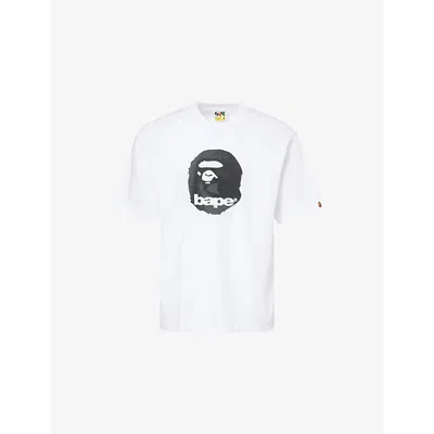 A Bathing Ape Mens White Ape Head Logo-print Cotton-jersey T-shirt Xl In Animal Print