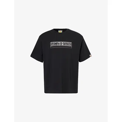 A BATHING APE MENS BLACK BABY MILO GRAPHIC-PRINT COTTON-JERSEY T-SHIRT